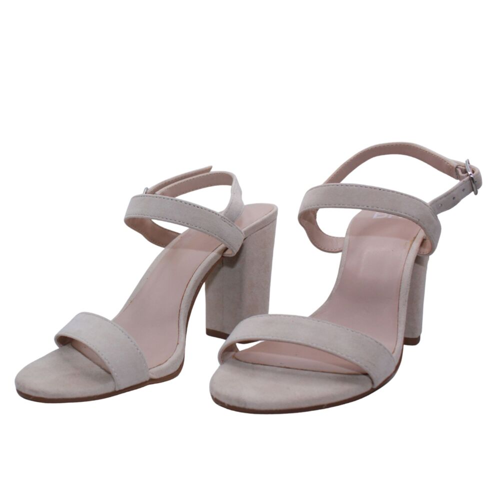 BP Nude Beige Suede Block Heel Ankle Strap Sandals Size 5